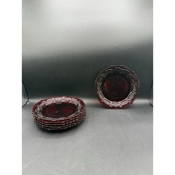 Avon Cape Cod Ruby Red Glass 7" Salad Plates-Vintage Serving-Set of 6 - Picture 2 of 8